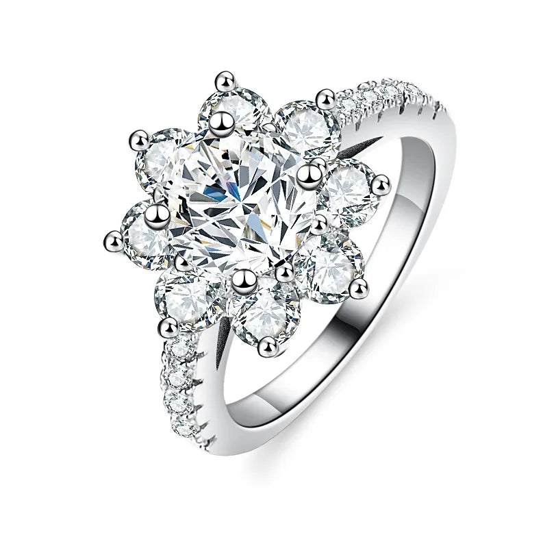 Simple Style Flower Sterling Silver Inlay Moissanite Zircon Rings