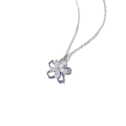 Simple Style Flower Sterling Silver Inlay Zircon Pendant Necklace