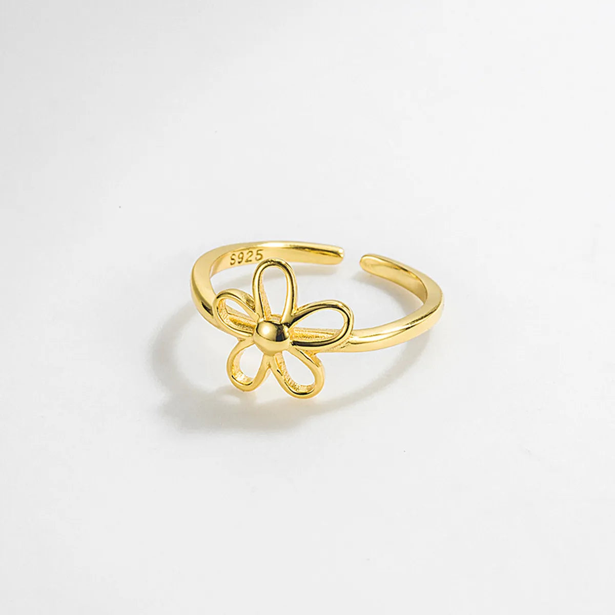 Simple Style Flower Sterling Silver Open Ring 1 Piece