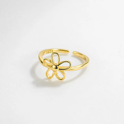 Simple Style Flower Sterling Silver Open Ring 1 Piece