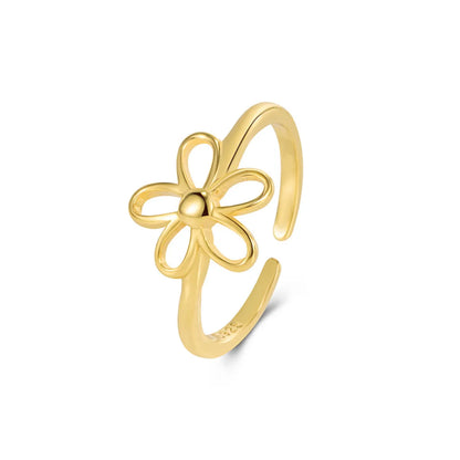 Simple Style Flower Sterling Silver Open Ring 1 Piece