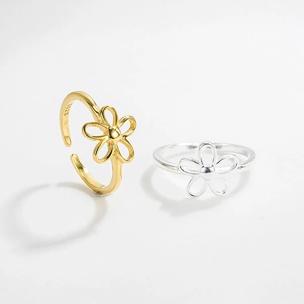 Simple Style Flower Sterling Silver Open Ring 1 Piece