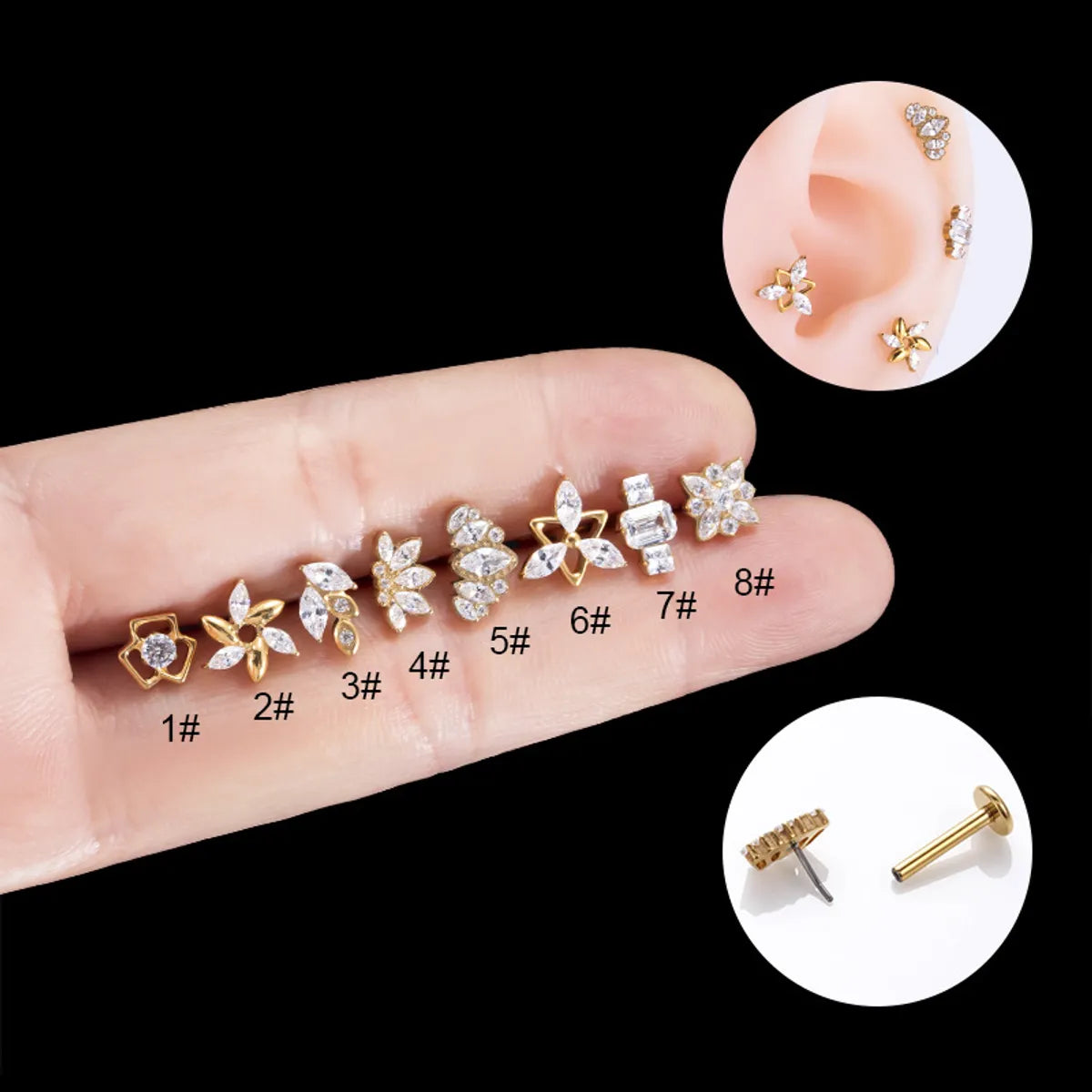 Simple Style Flower Titanium Inlay Zircon Ear Studs