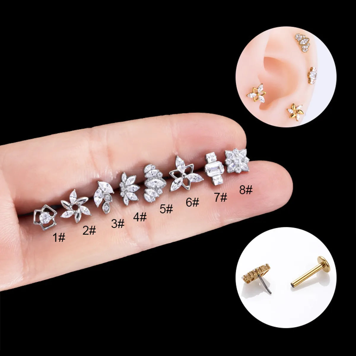 Simple Style Flower Titanium Inlay Zircon Ear Studs