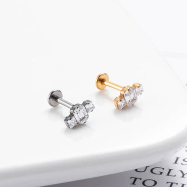 Simple Style Flower Titanium Inlay Zircon Ear Studs