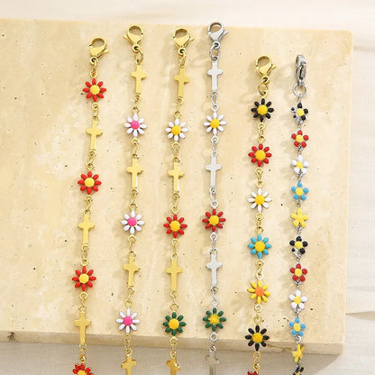 Wholesale Jewelry Simple Style Flower Titanium Steel 18K Gold Plated Enamel Bracelets Necklace