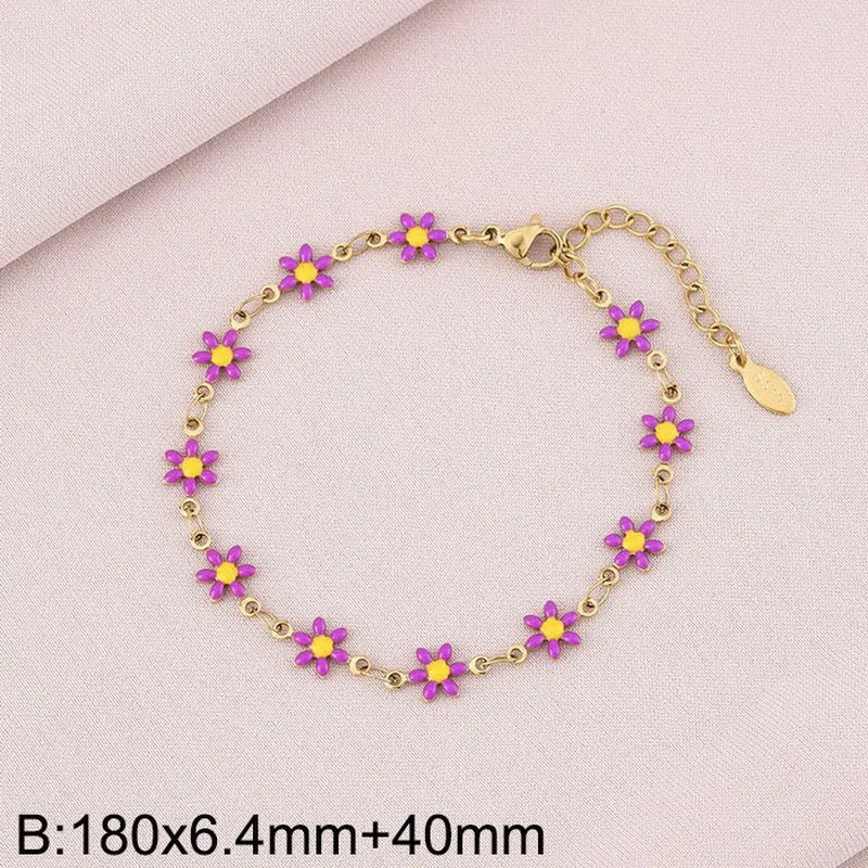 Wholesale Jewelry Simple Style Flower Titanium Steel 18K Gold Plated Enamel Bracelets Necklace