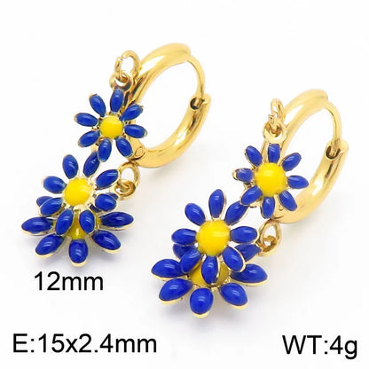 Wholesale Jewelry Simple Style Flower Titanium Steel 18K Gold Plated Enamel Bracelets Necklace