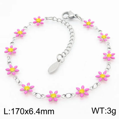 Wholesale Jewelry Simple Style Flower Titanium Steel 18K Gold Plated Enamel Bracelets Necklace