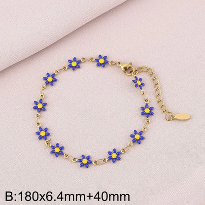 Wholesale Jewelry Simple Style Flower Titanium Steel 18K Gold Plated Enamel Bracelets Necklace