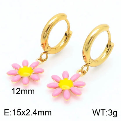 Wholesale Jewelry Simple Style Flower Titanium Steel 18K Gold Plated Enamel Bracelets Necklace