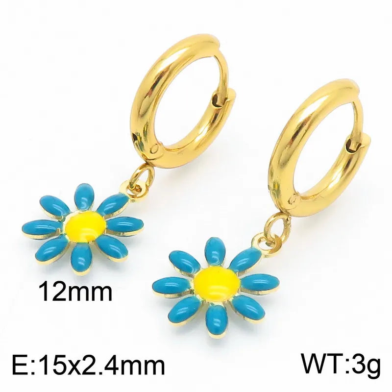 Wholesale Jewelry Simple Style Flower Titanium Steel 18K Gold Plated Enamel Bracelets Necklace