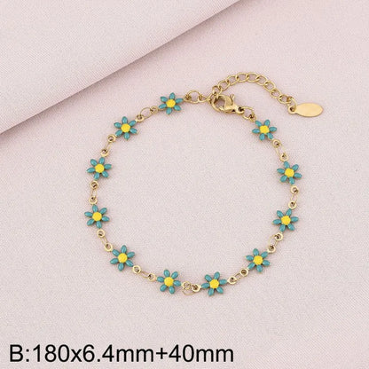 Wholesale Jewelry Simple Style Flower Titanium Steel 18K Gold Plated Enamel Bracelets Necklace