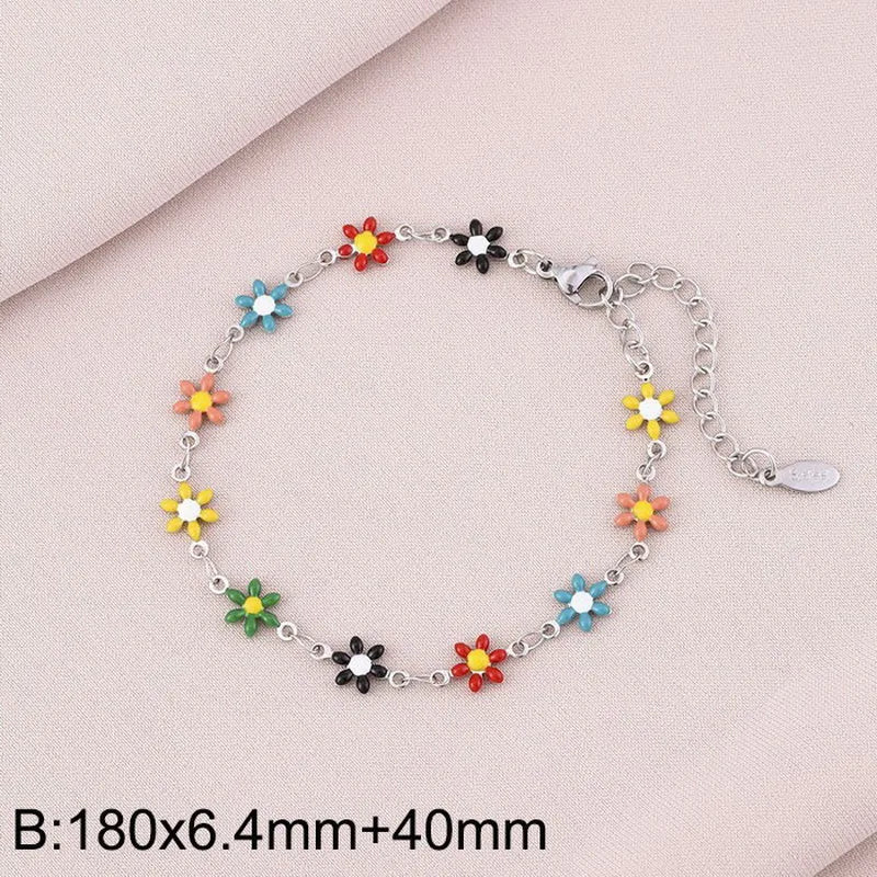 Wholesale Jewelry Simple Style Flower Titanium Steel 18K Gold Plated Enamel Bracelets Necklace