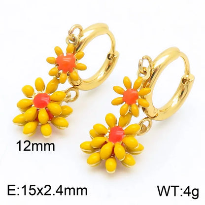 Wholesale Jewelry Simple Style Flower Titanium Steel 18K Gold Plated Enamel Bracelets Necklace