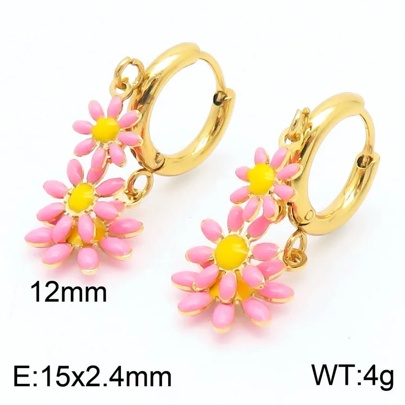 Wholesale Jewelry Simple Style Flower Titanium Steel 18K Gold Plated Enamel Bracelets Necklace