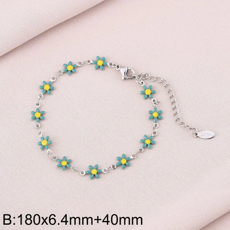 Wholesale Jewelry Simple Style Flower Titanium Steel 18K Gold Plated Enamel Bracelets Necklace