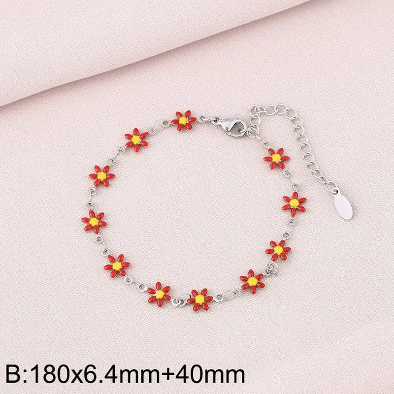 Wholesale Jewelry Simple Style Flower Titanium Steel 18K Gold Plated Enamel Bracelets Necklace