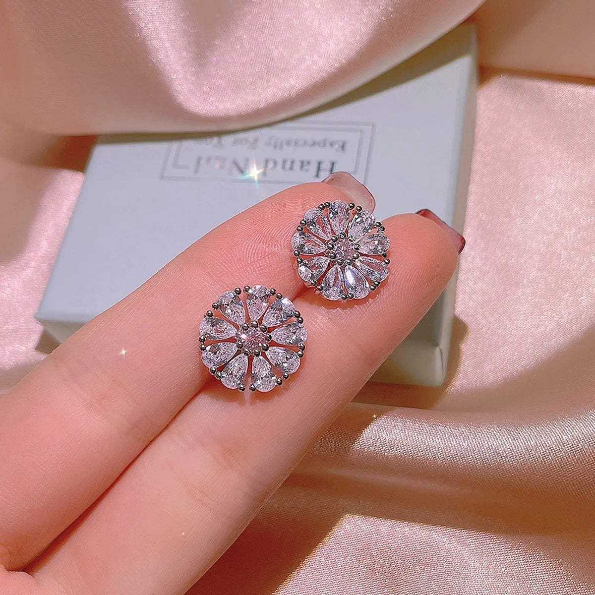 Titanium Steel Simple Style Inlay Flower Zircon Rings Earrings Necklace