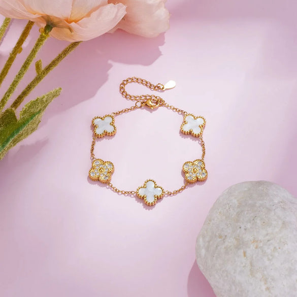 Wholesale Simple Style Flower Titanium Steel Plating Gold Plated Bracelets Necklace