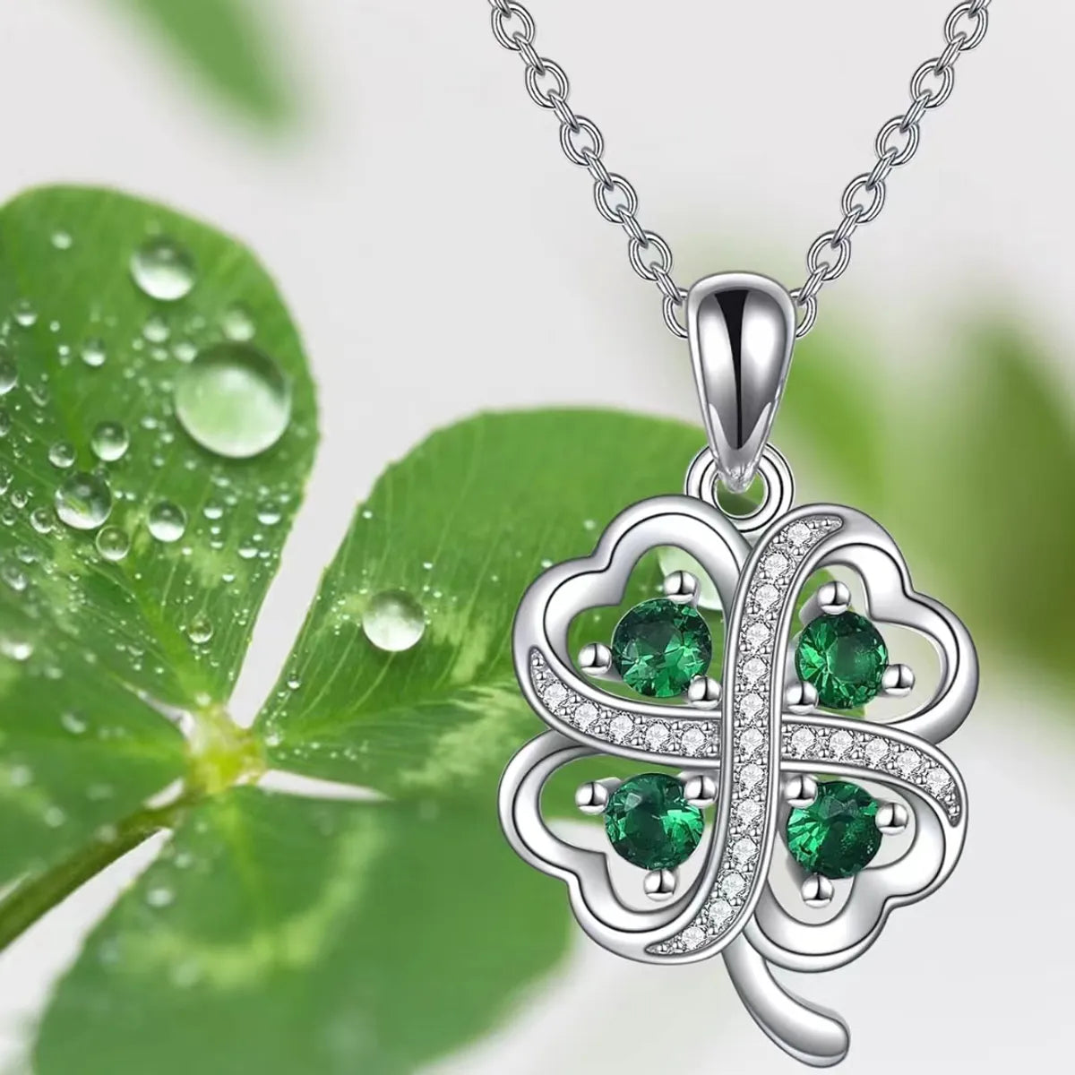 Simple Style Four Leaf Clover Alloy Acrylic Rhinestones Silver Plated Unisex Pendant Necklace