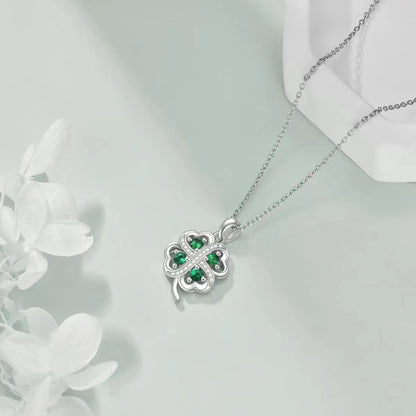 Simple Style Four Leaf Clover Alloy Acrylic Rhinestones Silver Plated Unisex Pendant Necklace