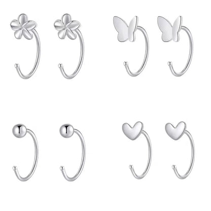 Simple Style Four Leaf Clover Heart Shape Butterfly Silver Ear Studs 1 Pair