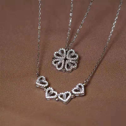 Wholesale Jewelry Simple Style Four Leaf Clover Heart Shape Titanium Steel Rhinestones Hollow Out Inlay Necklace