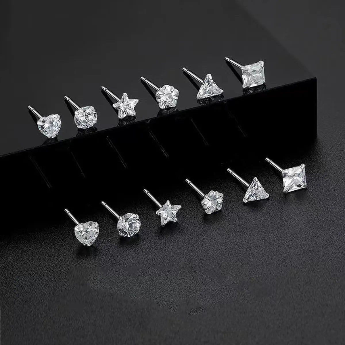 Simple Style Four Leaf Clover Star Heart Shape Silver Ear Studs 1 Pair