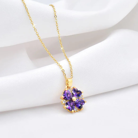 Simple Style Four Leaf Clover Titanium Steel Inlay Zircon Pendant Necklace 1 Piece