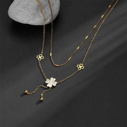 Simple Style Four Leaf Clover Titanium Steel Plating Layered Necklaces