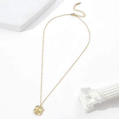 Simple Style Four Leaf Clover Titanium Steel Polishing Plating 18k Gold Plated Pendant Necklace