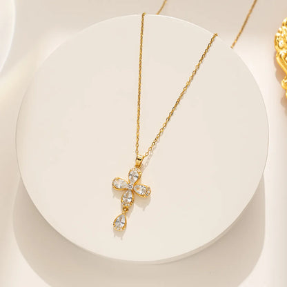 Simple Style Four Leaf Clover Water Droplets Stainless Steel Plating 18k Gold Plated Pendant Necklace