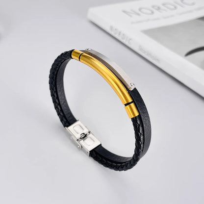 Simple Style Geometric 304 Stainless Steel Pu Leather Irregular Polishing Unisex Bracelets