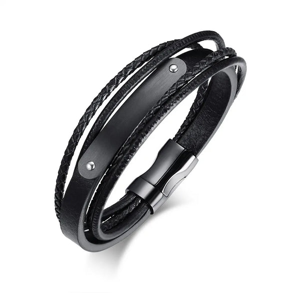 Simple Style Geometric 304 Stainless Steel Pu Leather Men'S Bracelets Men Cord & Leather Bracelets