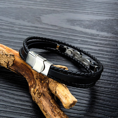 Simple Style Geometric 304 Stainless Steel Pu Leather Men'S Bracelets