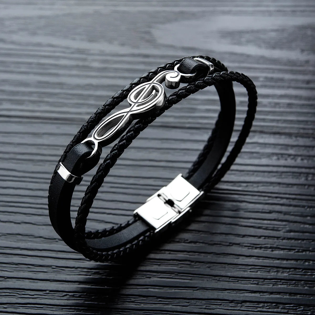 Simple Style Geometric 304 Stainless Steel Pu Leather Men'S Bracelets