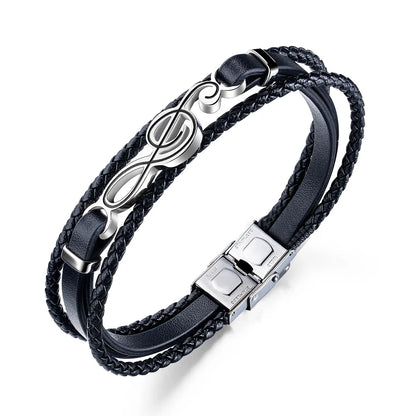 Simple Style Geometric 304 Stainless Steel Pu Leather Men'S Bracelets