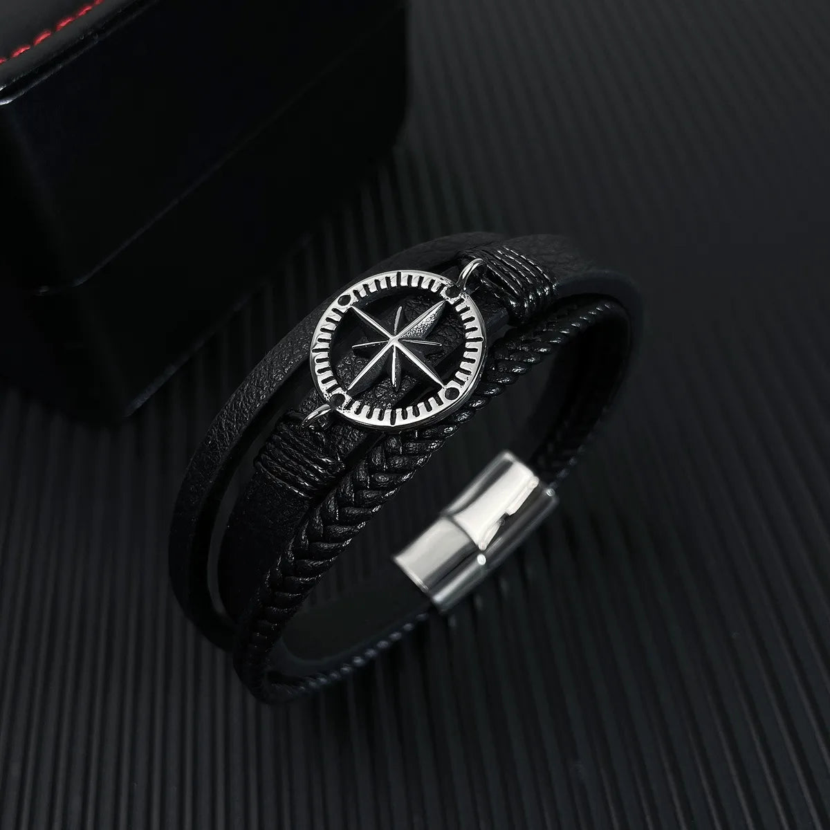 Simple Style Geometric 304 Stainless Steel Pu Leather Plating Men'S Bracelets