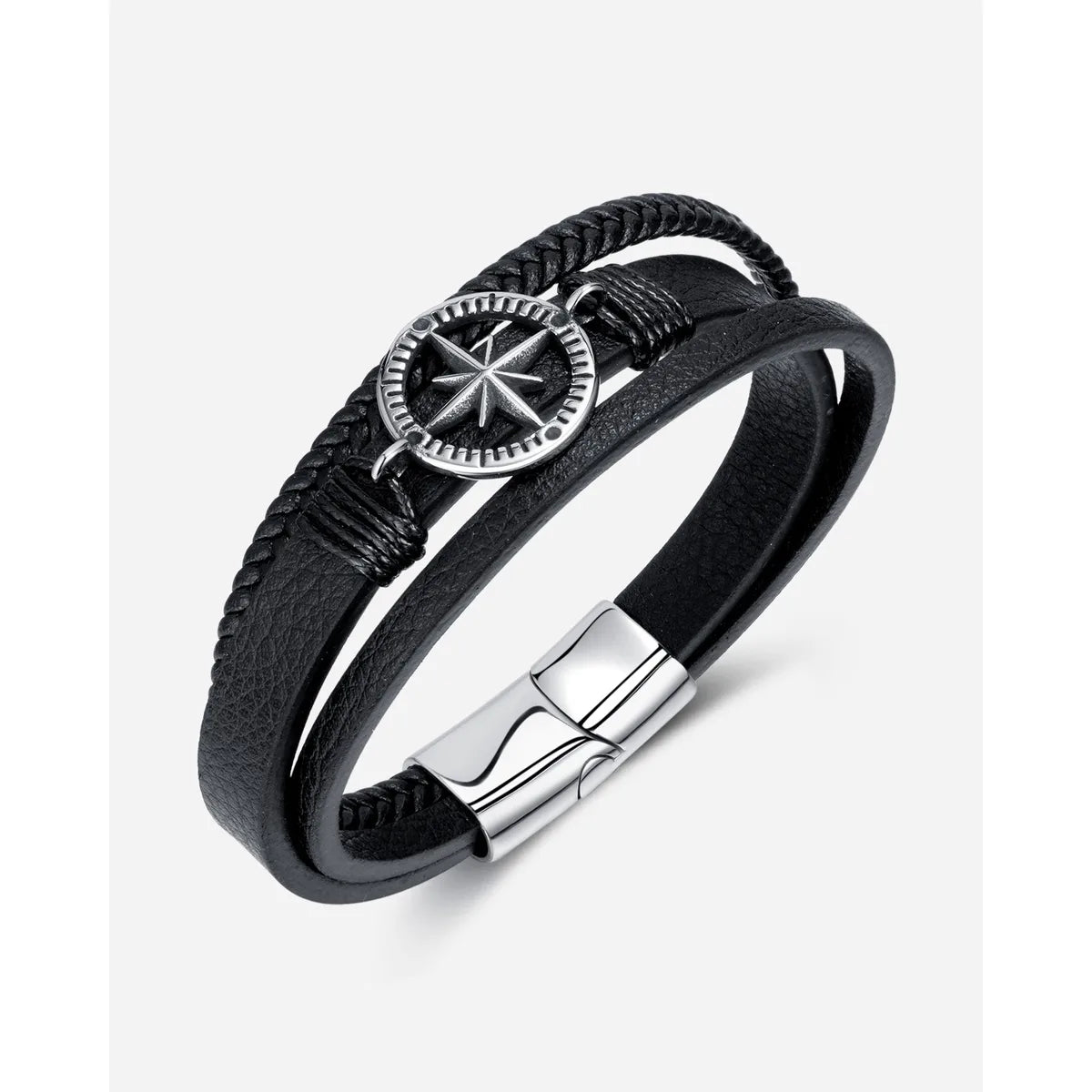 Simple Style Geometric 304 Stainless Steel Pu Leather Plating Men'S Bracelets