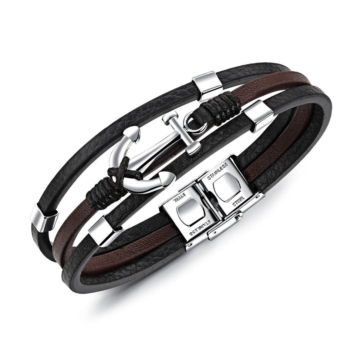 Simple Style Geometric 304 Stainless Steel Pu Leather Plating Men'S Bracelets