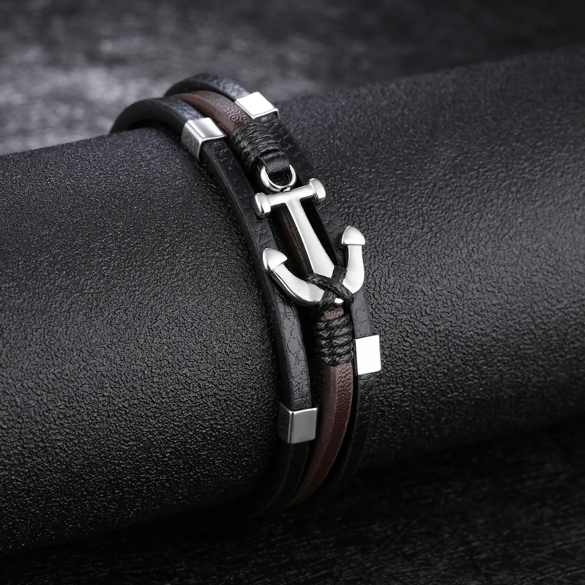 Simple Style Geometric 304 Stainless Steel Pu Leather Plating Men'S Bracelets