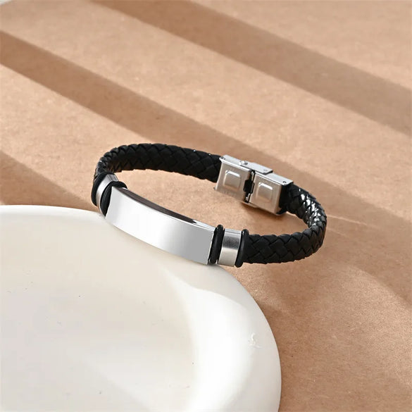 Simple Style Geometric 304 Stainless Steel Pu Leather Unisex Wristband Men Cord & Leather Bracelets