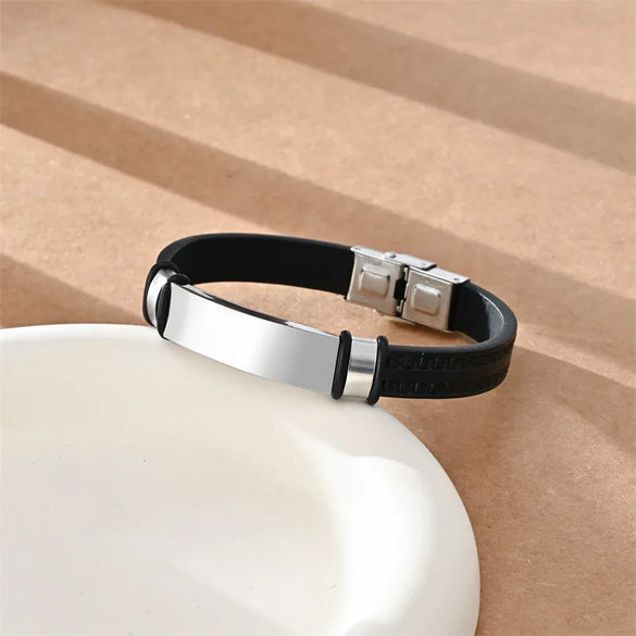 Simple Style Geometric 304 Stainless Steel Pu Leather Unisex Wristband Men Cord & Leather Bracelets