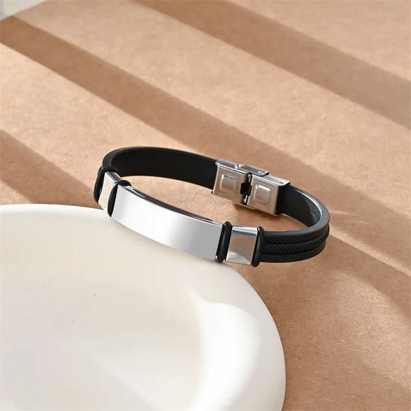 Simple Style Geometric 304 Stainless Steel Pu Leather Unisex Wristband Men Cord & Leather Bracelets