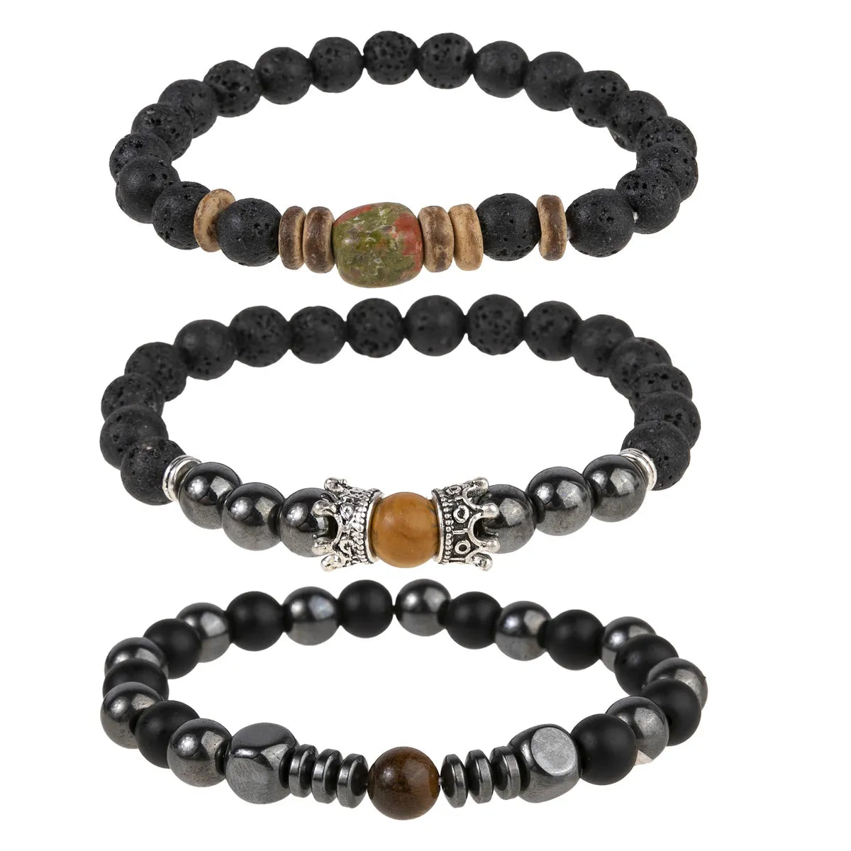 Simple Style Geometric Alloy Lava Rock Hematite Beaded Knitting Unisex Bracelets