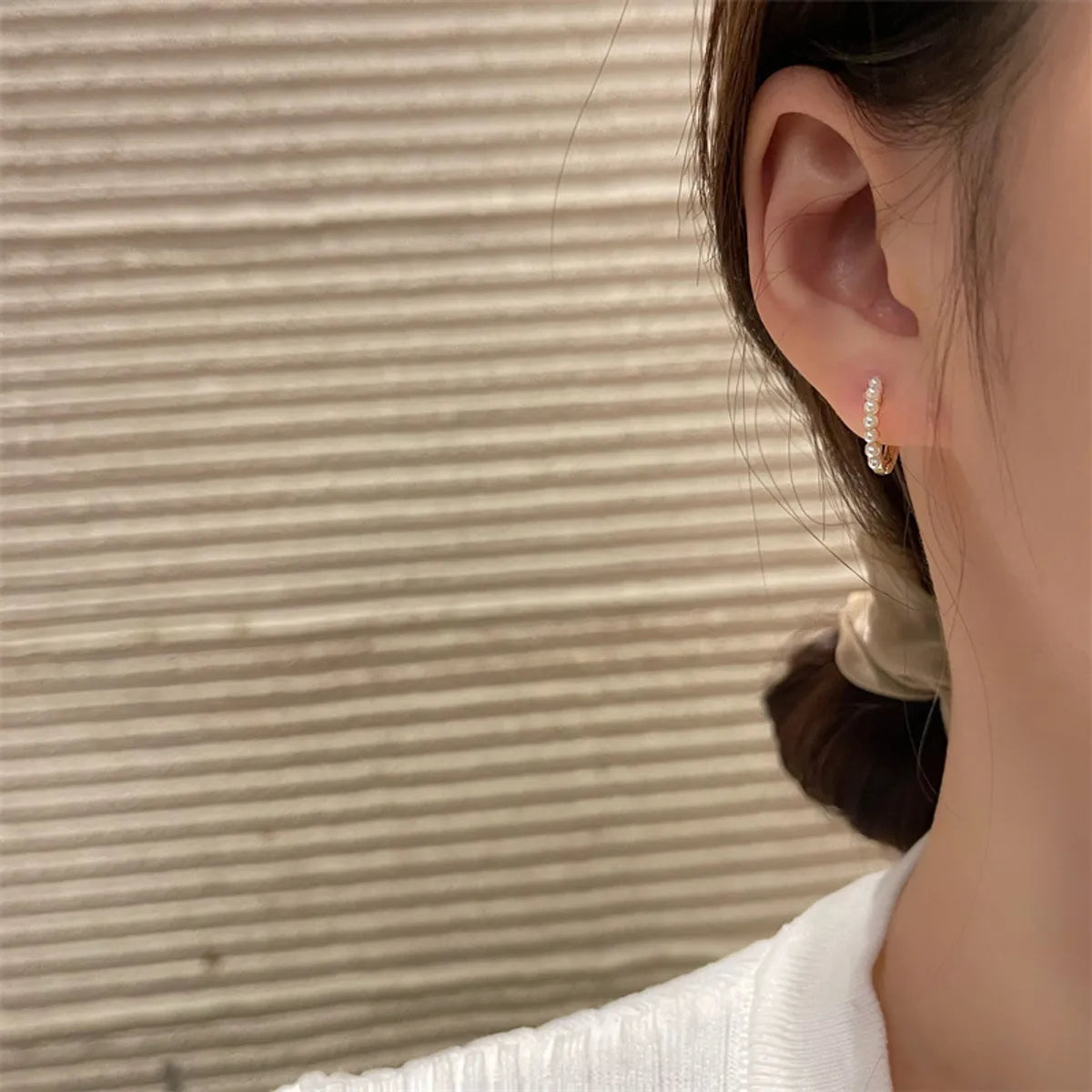 Simple Style Geometric Alloy Plating Inlay Artificial Pearls Women's Hoop Earrings