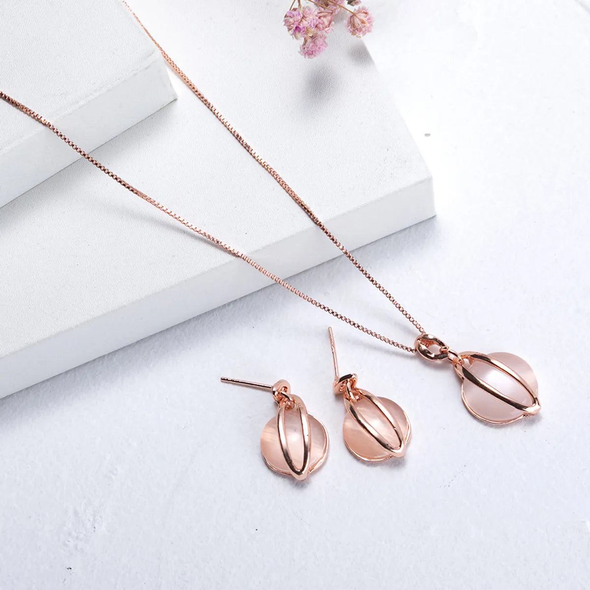 Simple Style Geometric Alloy Plating Inlay Opal Women's Earrings Necklace