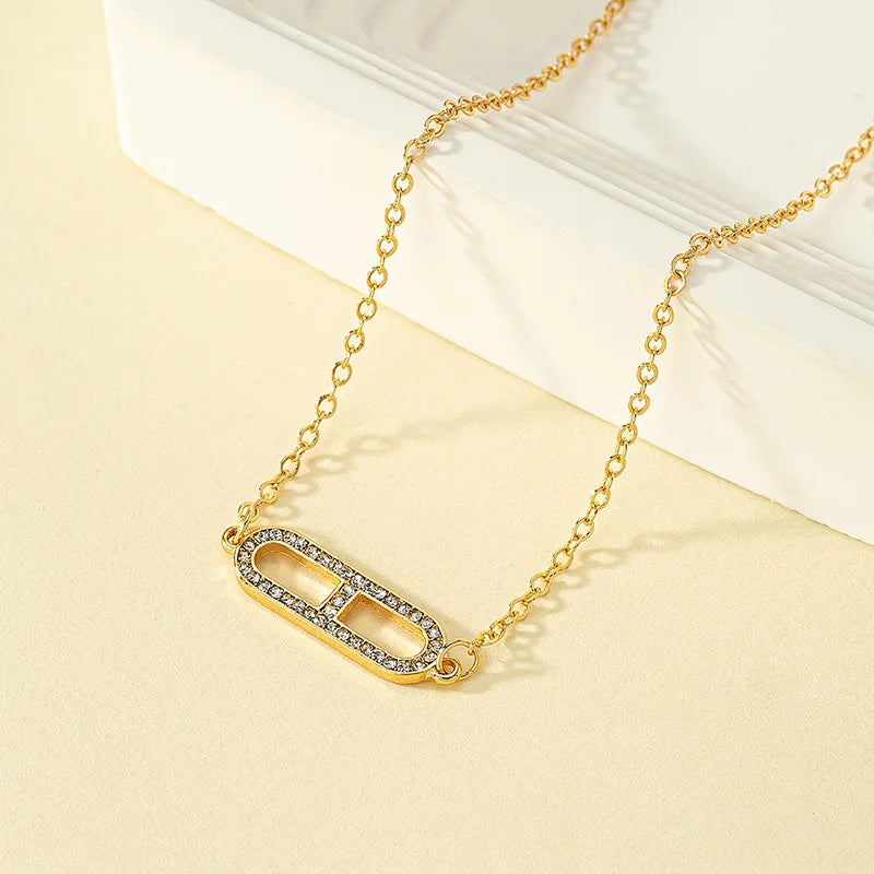 Simple Style Geometric Alloy Zinc Plating Inlay Rhinestones Women'S Pendant Necklace