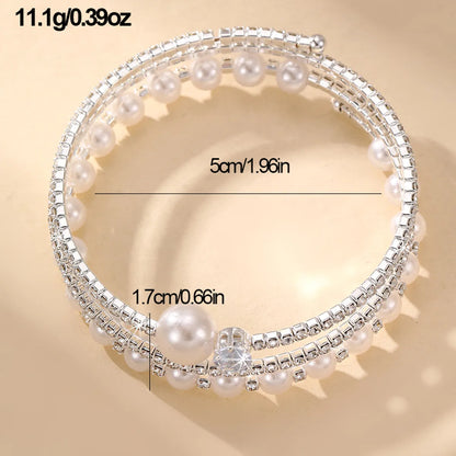 Simple Style Geometric Artificial Gemstones Artificial Pearl Zinc Alloy Layered Inlay Rhinestones Pearl Women'S Wristband